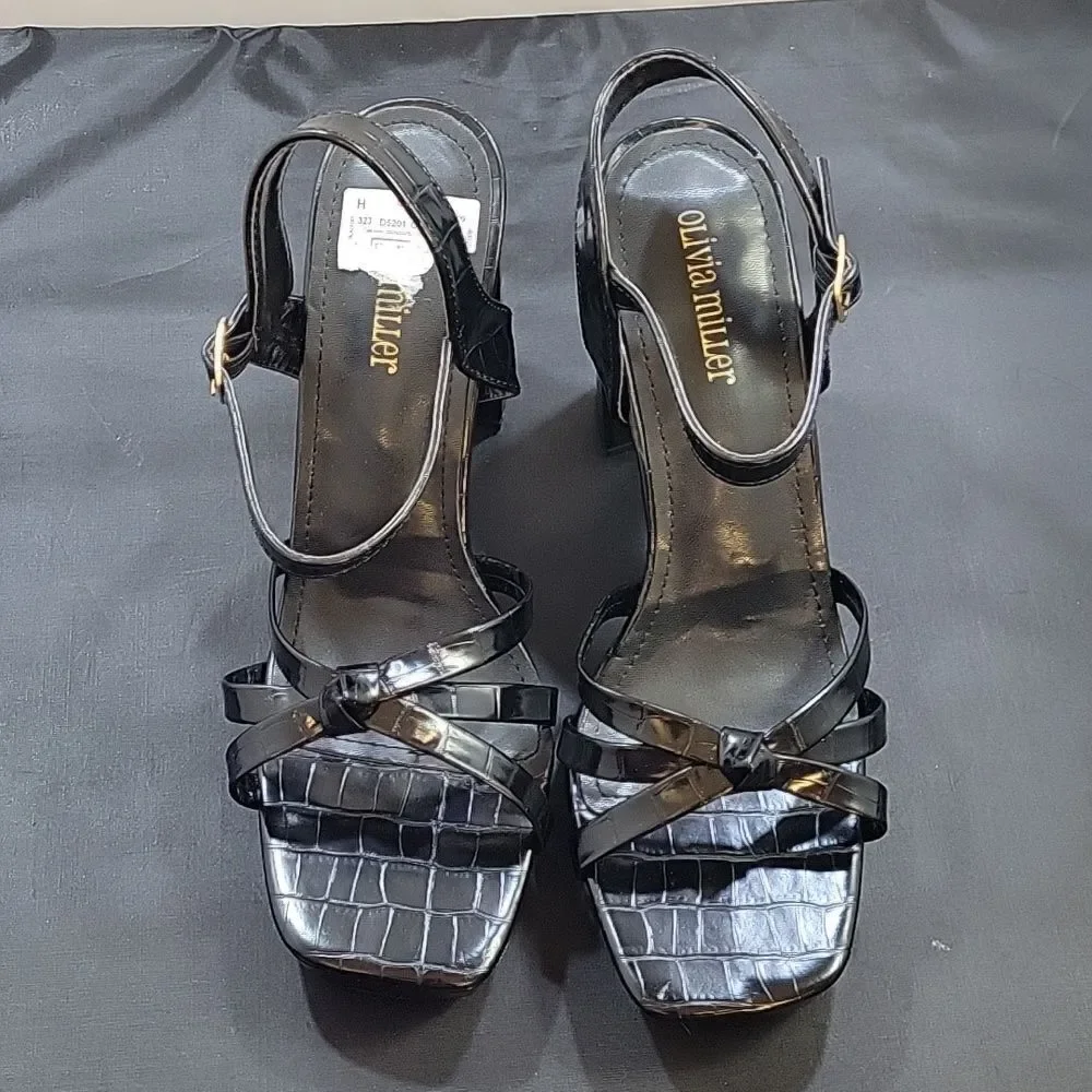 BRAND NEW OLIVIA MILLER HIGH BLOCK HEEL OPEN TOE ADJUSTABLE BUCKLE SANDAL